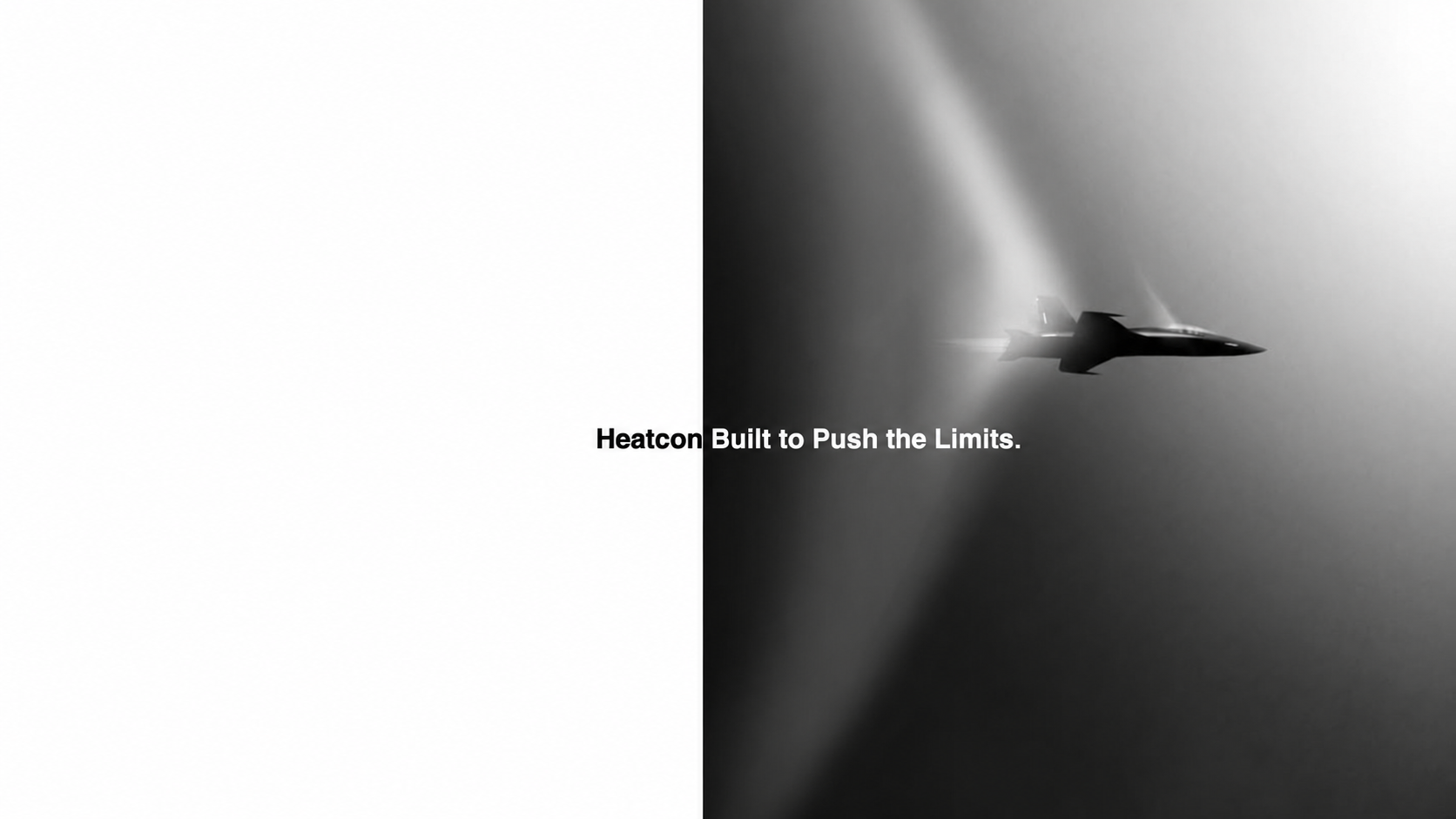 A fighter jet passing through a vapor cloud beside the Heatcon Built to Push the Limits campaign headline.