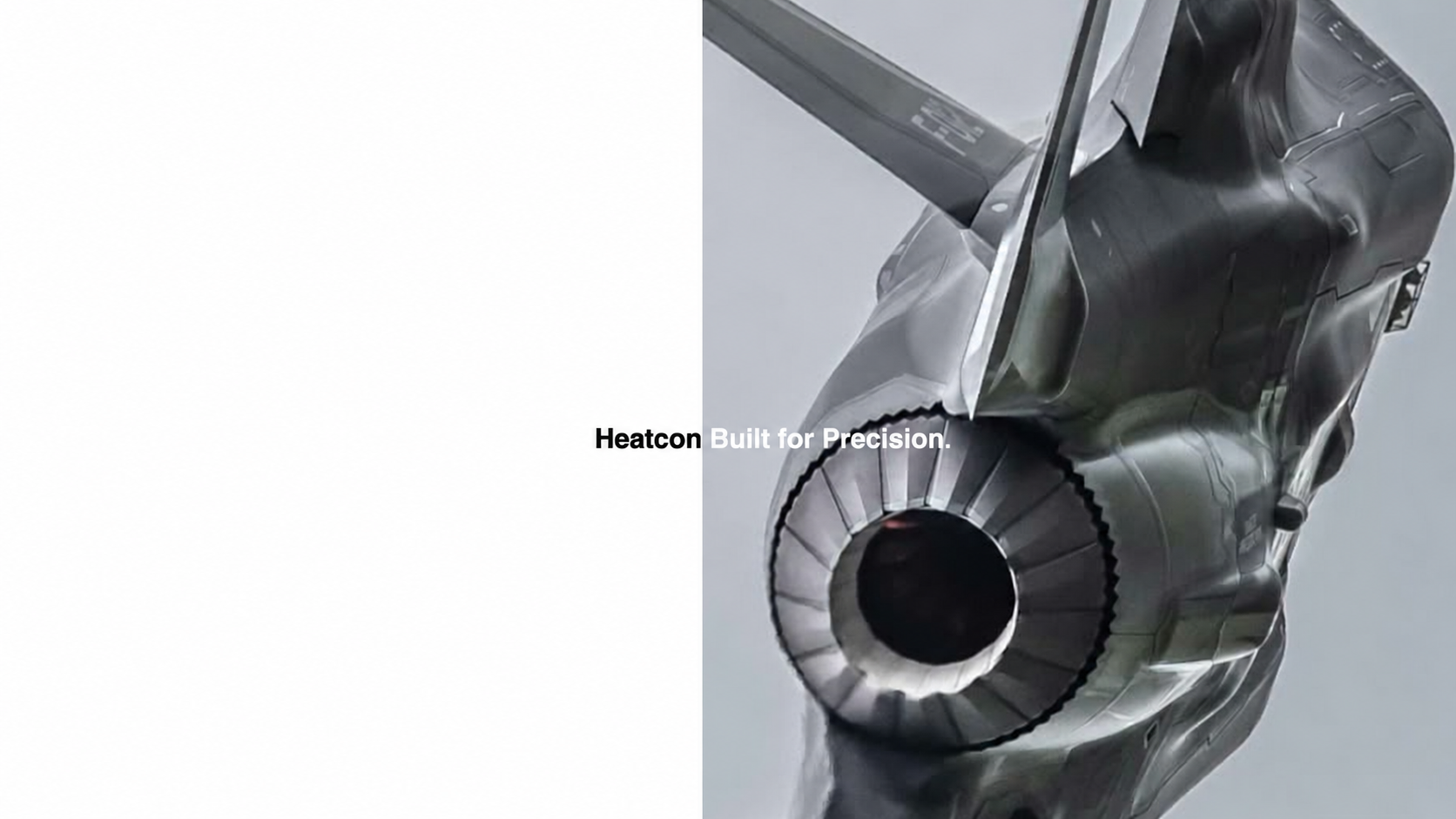 A close-up of a jet aircraft exhaust beside the Heatcon Built for Precision campaign headline.